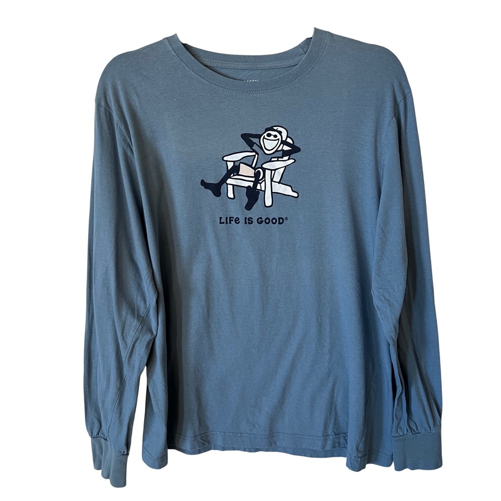 Life is Good Mens Long Sleeve Graphic T-Shirt Blue Grey Jake Size L